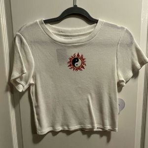 womens/juniors fitted yin yang graphic waffle knit shirt sleeve shirt